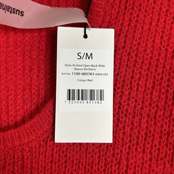 NWT NAKD Knitted Open Back Wide Sleeve Slit Sweater Dress Red Women's Size S/M - Picture 7 of 12